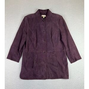 Nordstrom Studio 121 Womens XL Purple Suede Leather Coat Button Front Midlength‎